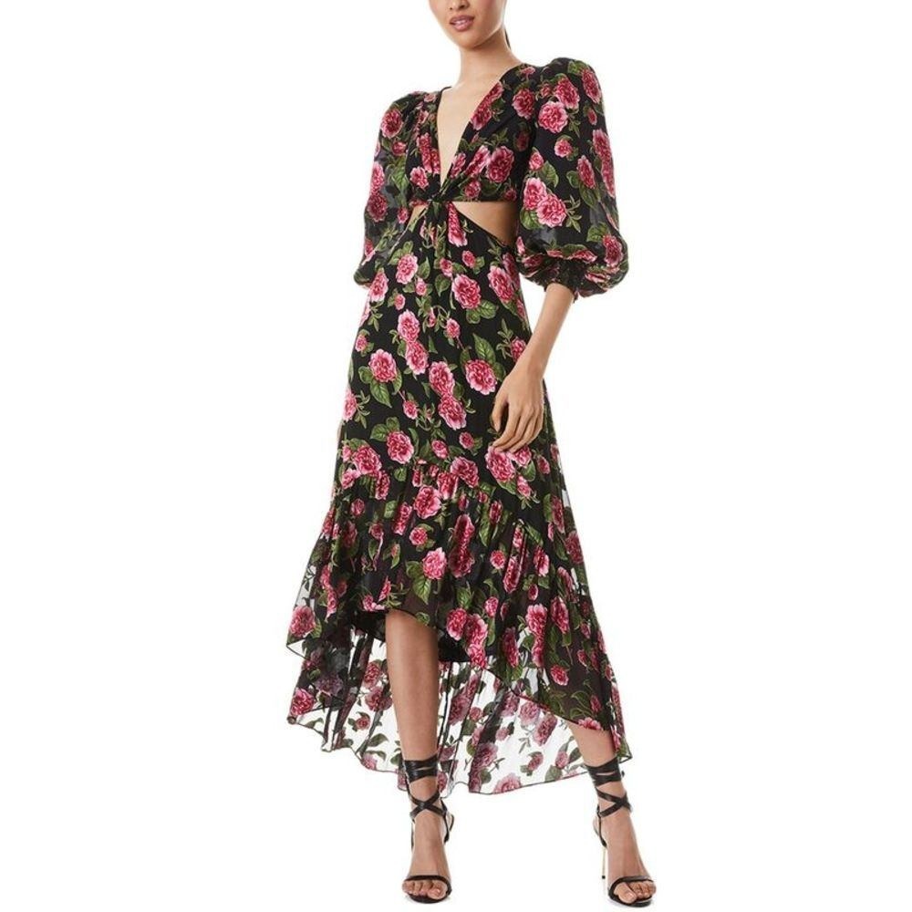 NWT Alice + Olivia Katia Silk Blend Rose Floral Twist Cutout Maxi Dress Size 8